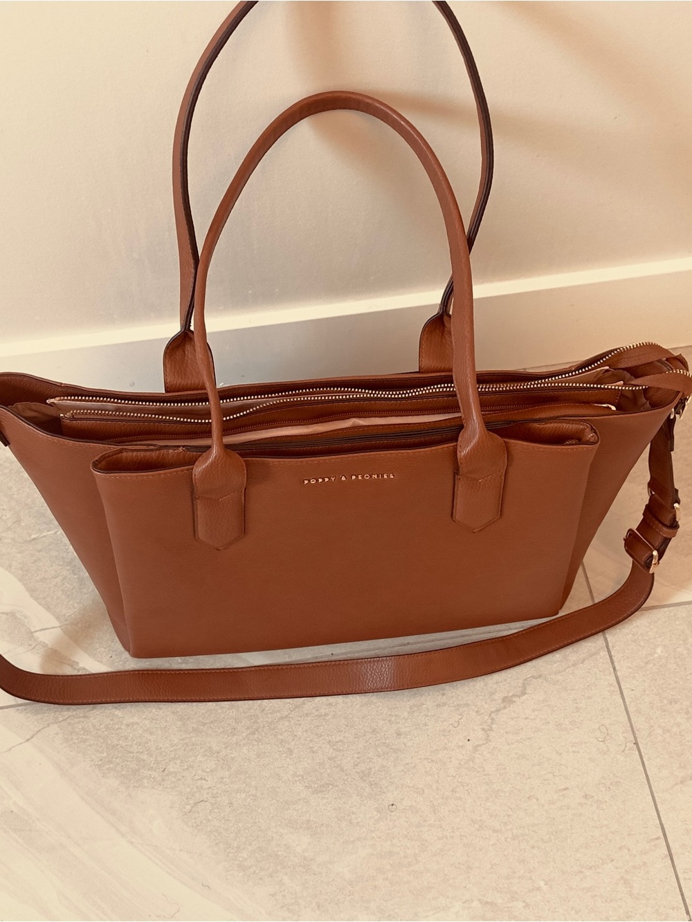 Poppy & Peonies chestnut Brown double duty Tote